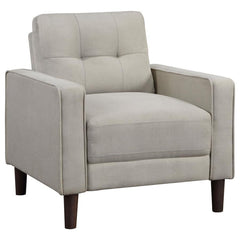 Ideal for studio apartments or small rooms, this chair boasts a perfect small-scale design. Its classic track arm and self-welt detailing highlight the superior tailoring. The grid-tufted boxed back cushions and pocket coil spring cushion construction ens