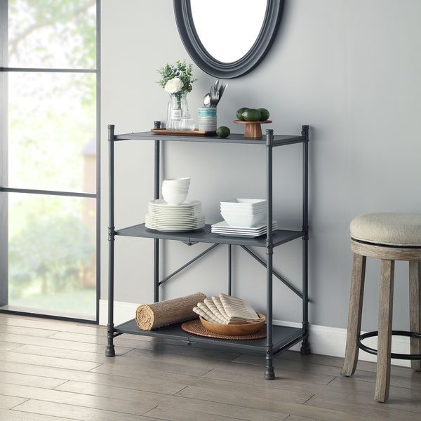 Assembled Fold Function<br/><br/><b>Product Features</b><ul><li>3 Tier Shelf</li><li>Fold Function</li><li>Water Pipe Style</li><li>Case: 1Pc/1Ctn</li><li>Finish: Sandy Black, Dark Brone Hand-Brushed Finish</li><li>Style: Industrial</li><li>Materials: Met