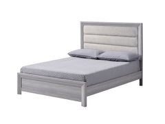 This bedroom set is the embodiment of understated sophistication, featuring a neutral drift wood finish that complements its clean and contemporary design. The robust bed frame anchors the room with a sense of sturdiness and style. Accompanying the bed ar