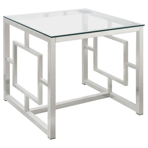This square end table combines contemporary style with a sleek design, making it an excellent addition to any living room. The clear tempered glass top is durable and easy to maintain, while the electroplated chrome frame provides a polished, reflective f