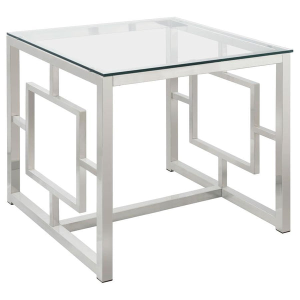 This square end table combines contemporary style with a sleek design, making it an excellent addition to any living room. The clear tempered glass top is durable and easy to maintain, while the electroplated chrome frame provides a polished, reflective f