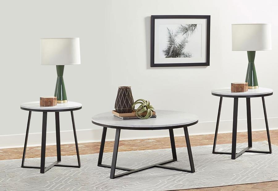 Hugo - 3 Piece Faux Marble Coffee And End Table Set - White