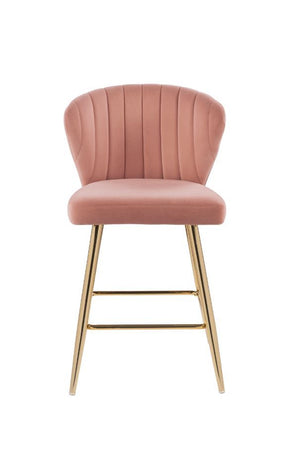 Rizgek - Counter Height Chair - Pink Velvet & Gold Finish