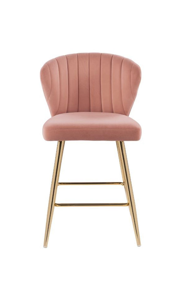 Rizgek - Counter Height Chair - Pink Velvet & Gold Finish