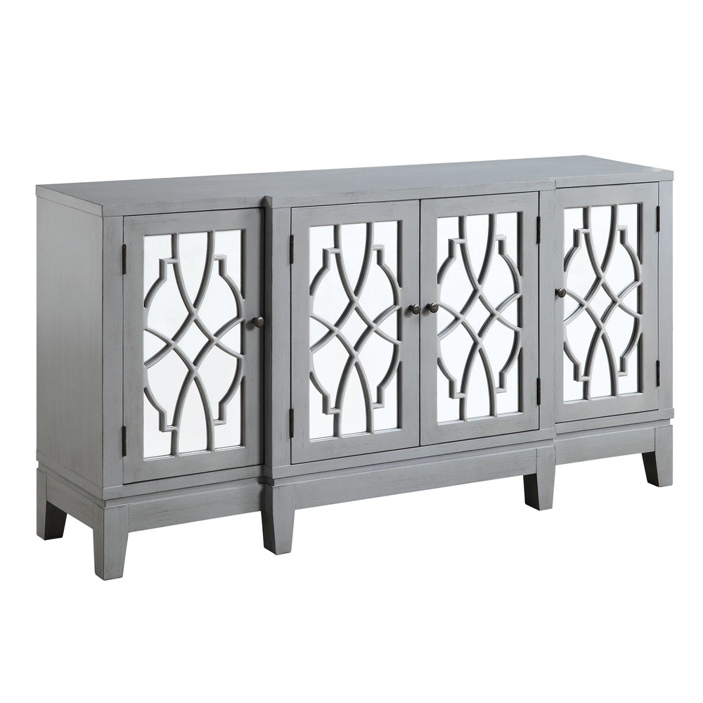 Assembledc Storage: 4 Door Cabinet w/ Shelf Inside Tapered Leg<br/><br/><b>Product Features</b><ul><li>Assembled</li><li>Storage: 4 Door Cabinet w/4 Shelves Inside</li><li>Tapered Leg</li><li>Pattern & Mirror Front Doors</li><li>Case: 1Pc/1Ctn</li><li>Fin