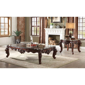 KD, Rectangular Leg Coffee Table â€¢ No Storage (Open Base) â€¢ Scalloped Marble Top â€¢ Wooden Scalloped Apron with Carved Floral Motifs â€¢ Wooden Queen Anne Legs<br/><br/><b>Product Features</b><ul><li>Occasional Table</li><li>No Storage (Open Base)</l