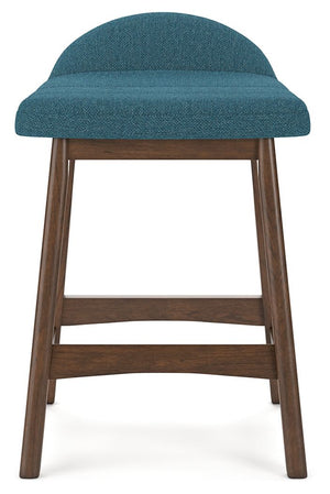 Lyncott - Blue / Brown - Upholstered Barstool (Set of 2)