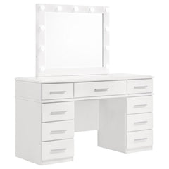 Covered in a high gloss white finish for an all-around sleek look, this contemporary vanity desk and matching mirror are perfect for dressing areas and bedrooms. Store cosmetics, perfume bottles and more within the multiple drawers to keep your vanity nea
