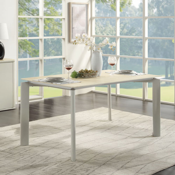 The Ingram collection brings modern elegance to your home with its sophisticated pieces. The rectangular dining table and side chairs feature a light gray finish, creating a serene dining atmosphere. The server, with its ceramic top and light gray finish,