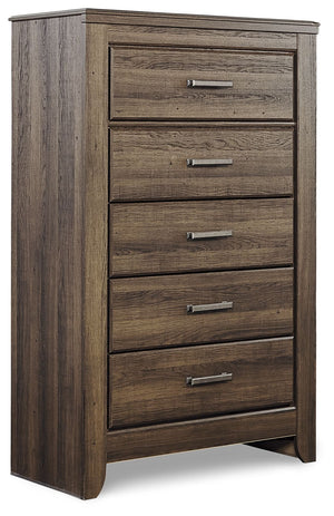 Get the look of posh barn wood without setting foot in a salvage yard. Replicated rough-sawn oak of this chest of drawers has a vintage finish that is reminiscent of a timeworn family heirloom. Warm, rustic and naturally beautiful, itâ€™s just got that ag