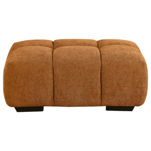  offering a great footrest for lounging. Soft upholstery in a warm hue complements surrounding decor while offering inviting contrast and depth. Th