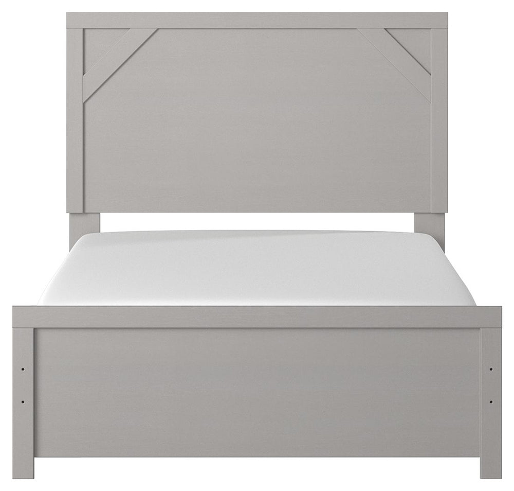 Cool, clean and casually modern. This full panel bedâ€™s wispy dove gray finish sets the tone for your calming sanctuary. Framed elements and cross-brace accents add dimension and authenticity to the bedâ€™s simply stunning profile. <h4><b>Cottonburg - Li
