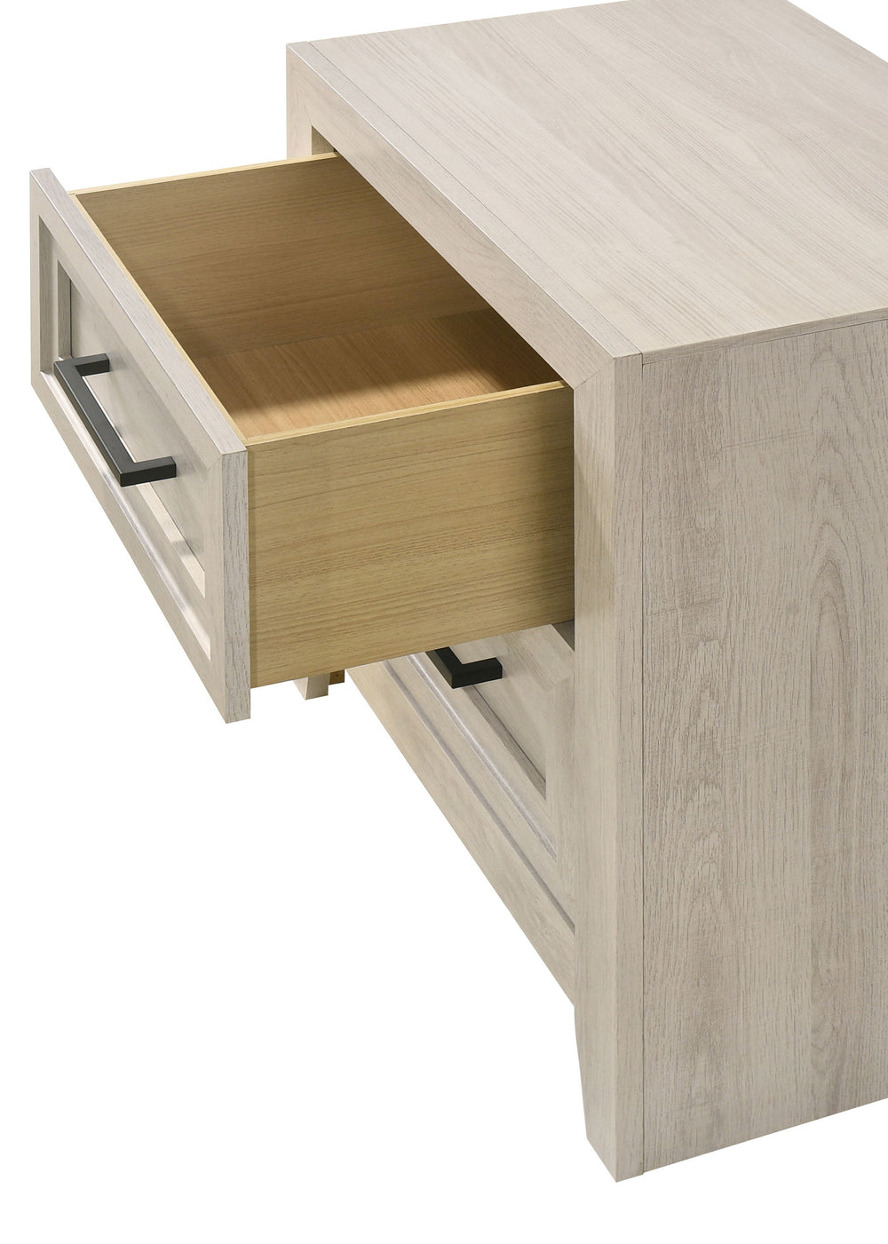 Elevate your bedroom with this elegantly designed furniture collection, blending contemporary sophistication with timeless charm. The soft, light wood finish exudes a sense of tranquility, while the intricate panel detailing adds a touch of refined crafts
