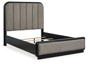 Rowanbeck - Gray / Black - Queen Upholstered Panel Bed