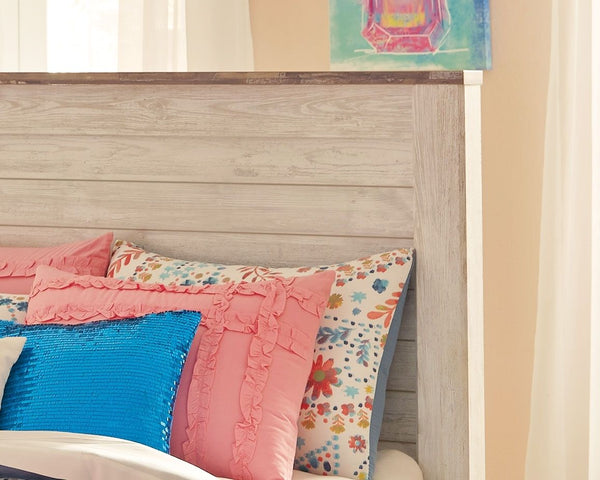 Willowton - Whitewash - Twin Panel Bed with 2 Storage Drawers