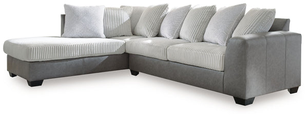 You want your living room to reflect your ultra-cool character. Introducing: this sectional with chaise. Its combination of retro-cool jumbo cord and sleek faux leather takes a unique approach to contemporary aesthetics. For a finishing touch, pillows pro