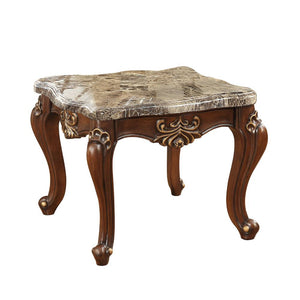  Square Leg End Table â€¢ No Storage (Open Base) â€¢ Scalloped Marble Top: Turkey Import Marble with MDF â€¢ Wooden Scalloped Apron with Carved Floral Motifs: Contrast Gold-Brush Accent