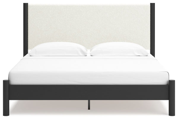 Cadmori - Black / White - King Upholstered Panel Bed