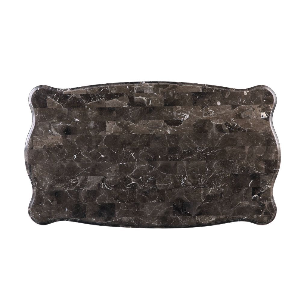Rectangular Coffee Table â€¢ NO Storage â€¢ Marble Top â€¢ Wooden Frame with Raised Scrolled Trim and Floral Motifs (Vintage Hand-Brush Finish) â€¢ Queen Anne Leg<br/><br/><b>Product Features</b><ul><li>Exclusive Design</li><li>Occasional Tables</li><li>M