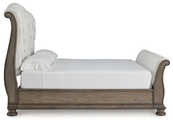Ardenfield - Light Brown - King Upholstered Sleigh Bed