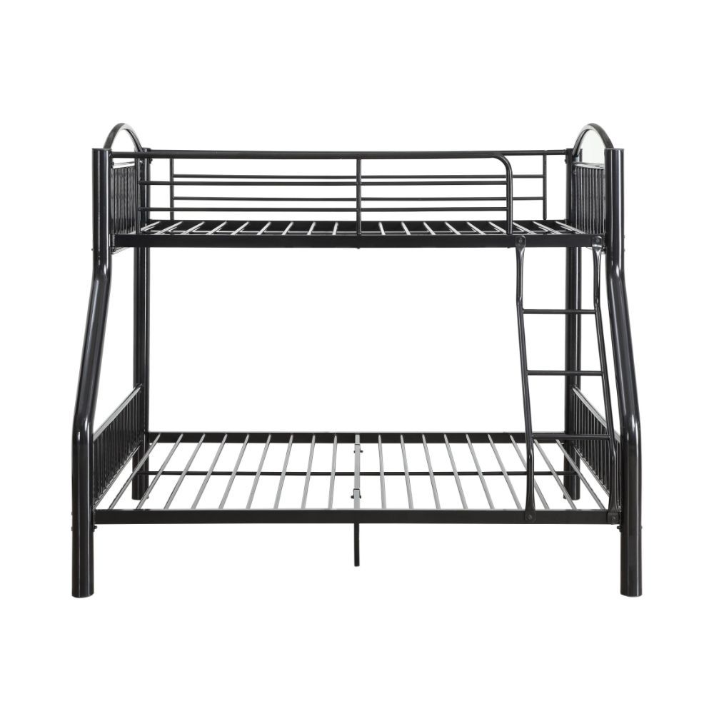 The Cayelynn bunk bed is a great way to free up space in a kids bedroom. It is a round metal tube design and features a built in ladder to the upper twin bed that also has a guardrail. This bed is available in black and silver.<br/><br/><b>Product Feature