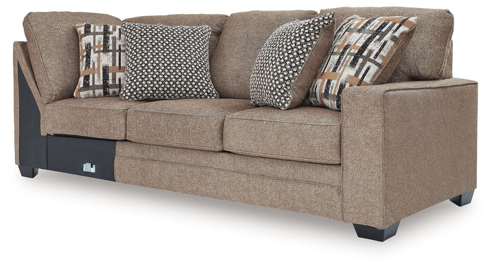 This right-arm facing sofa is made with polyester upholstery. Pairs with other items in the series to make a sectional.<br><br><b>Additional Dimensions</b><br><ul><li>Arm height: 25-"</li><li>Seat depth: 56-"</li><li>Seat height: 54-"</li><li>Top of cushi