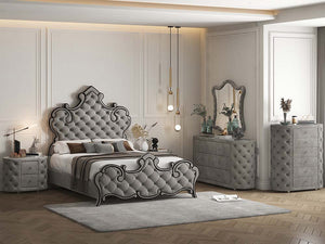 Perine - Queen Bed - Gray Velvet