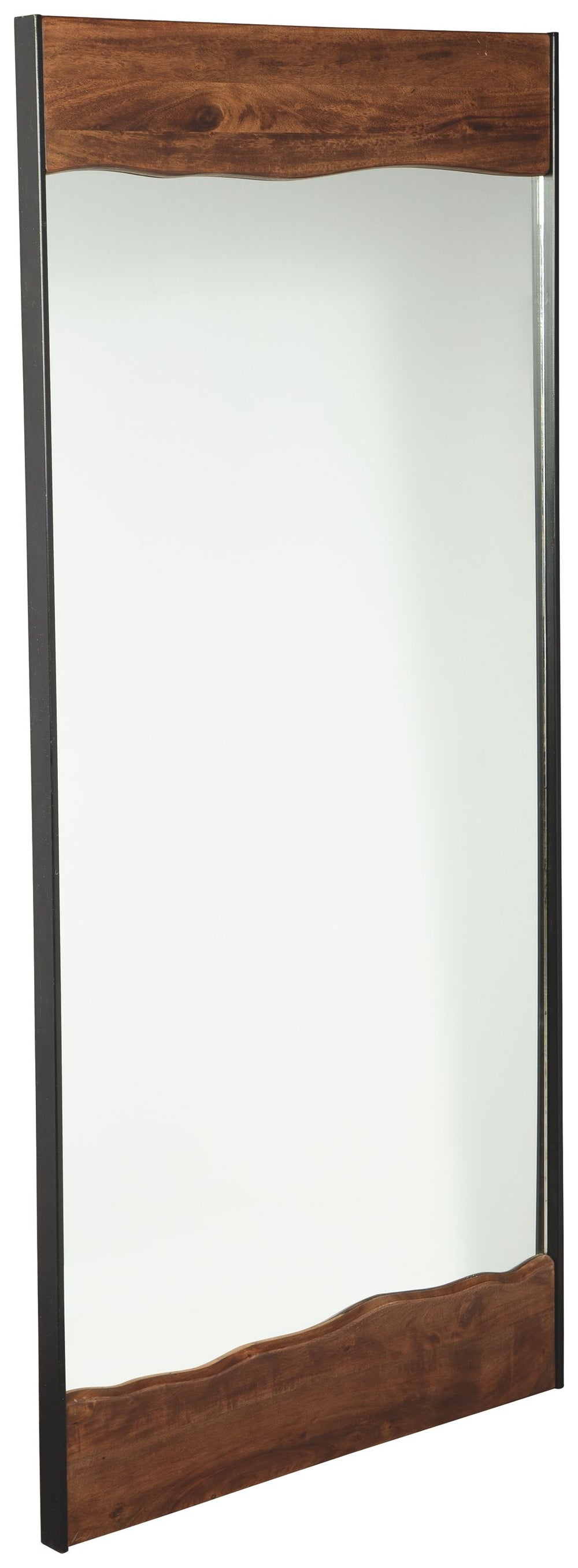 Simply striking and strikingly simple. The ultra clean lines and a mixed-media frame of brown finished wood and black finished metal make this floor mirror a complementary choice for so many spaces.<br><br><b>Additional Dimensions</b><br><ul><li>Inner mir