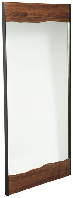 Simply striking and strikingly simple. The ultra clean lines and a mixed-media frame of brown finished wood and black finished metal make this floor mirror a complementary choice for so many spaces.<br><br><b>Additional Dimensions</b><br><ul><li>Inner mir