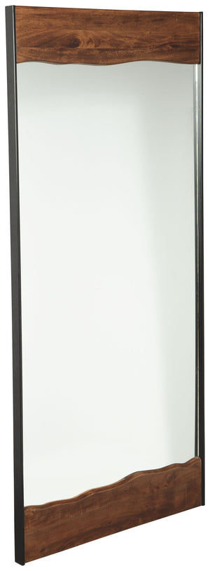 Simply striking and strikingly simple. The ultra clean lines and a mixed-media frame of brown finished wood and black finished metal make this floor mirror a complementary choice for so many spaces.<br><br><b>Additional Dimensions</b><br><ul><li>Inner mir