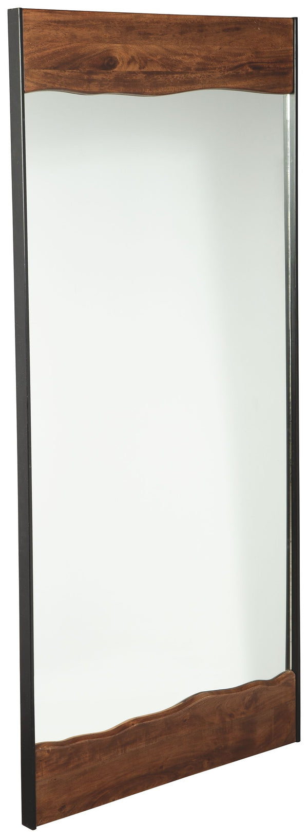Simply striking and strikingly simple. The ultra clean lines and a mixed-media frame of brown finished wood and black finished metal make this floor mirror a complementary choice for so many spaces.<br><br><b>Additional Dimensions</b><br><ul><li>Inner mir