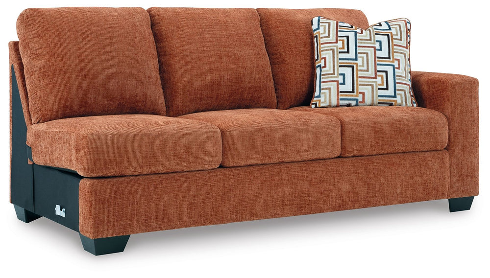 This right-arm facing sofa is made with polyester upholstery. Pairs with other items in the series to make a sectional.<br><br><b>Additional Dimensions</b><br><ul><li>Arm height: 25-"</li><li>Seat depth: 21-"</li><li>Seat height: 20-"</li><li>Top of cushi