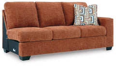 This right-arm facing sofa is made with polyester upholstery. Pairs with other items in the series to make a sectional.<br><br><b>Additional Dimensions</b><br><ul><li>Arm height: 25-"</li><li>Seat depth: 21-"</li><li>Seat height: 20-"</li><li>Top of cushi