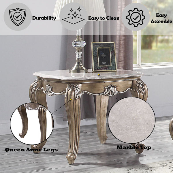 Elozzol - End Table - Marble & Antique Bronze Finish