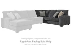 This right-arm facing sofa is made with polyester upholstery. Pairs with other items in the series to make a sectional.<br><br><b>Additional Dimensions</b><br><ul><li>Seat depth: 23-"</li><li>Seat height: 21-"</li><li>Arm height: 26-"</li><li>Leg height: 