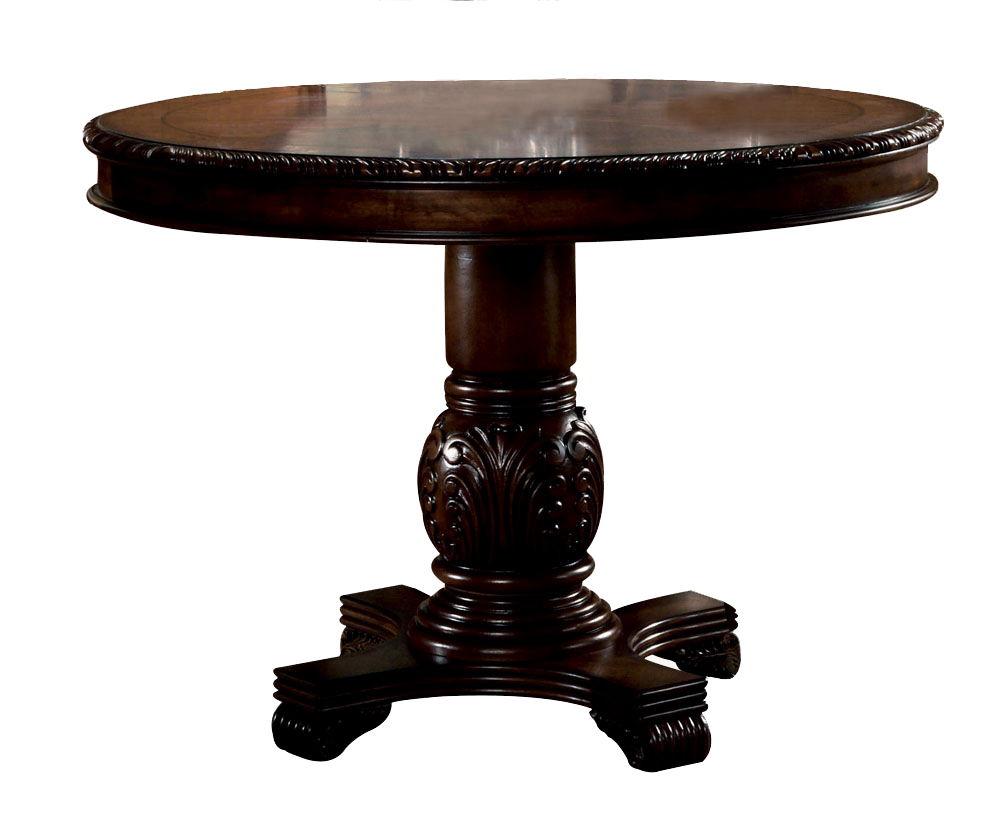Round Single Pedestal Table Wooden Top with Grooved Trim (NO Extension) Wooden Pedestal with Raised Floral Motifs Padded Seat & Back Wood Queen Anne Leg Matching Hutch & Buffet with Light Function, Buffet Drawer: Center Metal GLIDE Drawer , Felt Lined Top