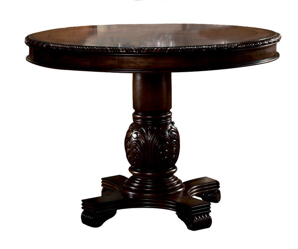 Round Single Pedestal Table Wooden Top with Grooved Trim (NO Extension) Wooden Pedestal with Raised Floral Motifs Padded Seat & Back Wood Queen Anne Leg Matching Hutch & Buffet with Light Function, Buffet Drawer: Center Metal GLIDE Drawer , Felt Lined Top