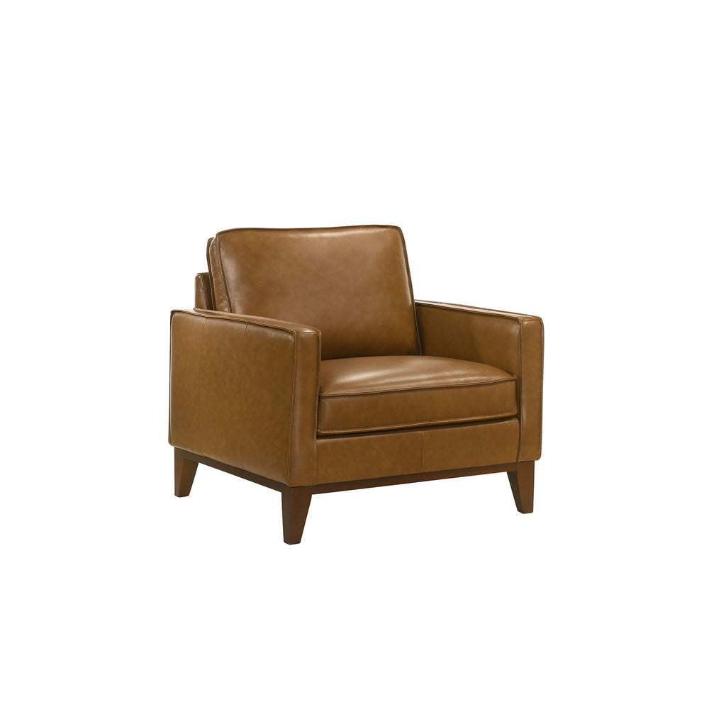 The Caspar Top Grain Leather Arm Chair offers a sophisticated blend of style and comfort. Upholstered in rich caramel brown, the 100% top-grain leather is celebrated for its durability, breathability, and timeless appeal. Built with quality craftsmanship,