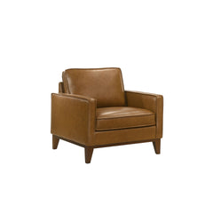 The Caspar Top Grain Leather Arm Chair offers a sophisticated blend of style and comfort. Upholstered in rich caramel brown, the 100% top-grain leather is celebrated for its durability, breathability, and timeless appeal. Built with quality craftsmanship,