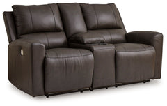 Experience modern luxury with this power reclining loveseat with console. The soft-to-the-touch leather and faux leather upholstery brings ultimate relaxation at a price you can afford. With sleek arms and a plush, pillowy back, the loveseat merges comfor