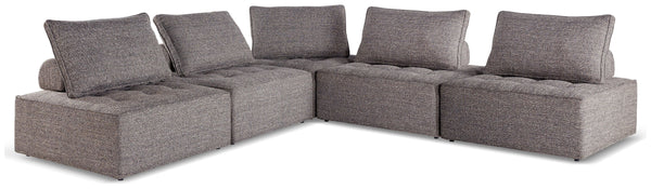This modular seating set seeks to bring serenity to your outdoor seating area. Channeling Japandi and casual contemporary aesthetics, its low profile encourages laid-back living without sacrificing sophistication. The included back cushions complete momen