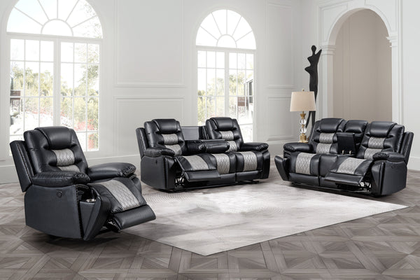 Transform your living space with the Nikko 3 Piece Power Motion Upholstery Set, featuring a dual reclining sofa, console loveseat, and glider recliner with power footrests and hidden cup holders. This comprehensive set includes a sofa, loveseat, and glide