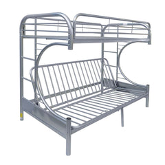Bring home this Eclipse twin over full-futon bunk bed to let your kids enjoy personal space without compromising on style. The convertible futon feature allows to switch from a sit to sleep position by simply lifting the light weight of the seat