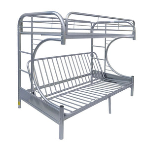 Bring home this Eclipse twin over full-futon bunk bed to let your kids enjoy personal space without compromising on style. The convertible futon feature allows to switch from a sit to sleep position by simply lifting the light weight of the seat