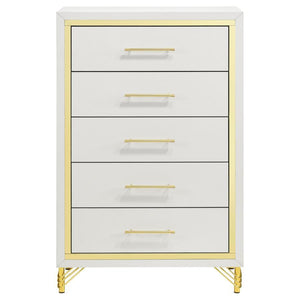  offering plenty of storage with five roomy drawers that host everything from clothing and accessories to linens a