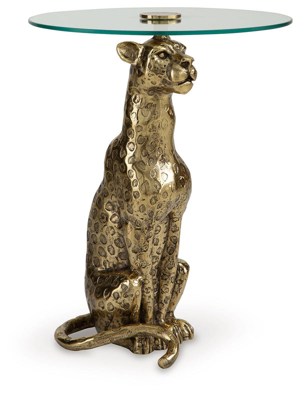 If big and bold is your vibe, youâ€™ll go wild for this accent table. Its leopard base in an antiqued goldtone finish exudes old Hollywood appeal, adding a touch of opulence to everyday living. Radiating an aura of exquisite flair, this showstopping piece