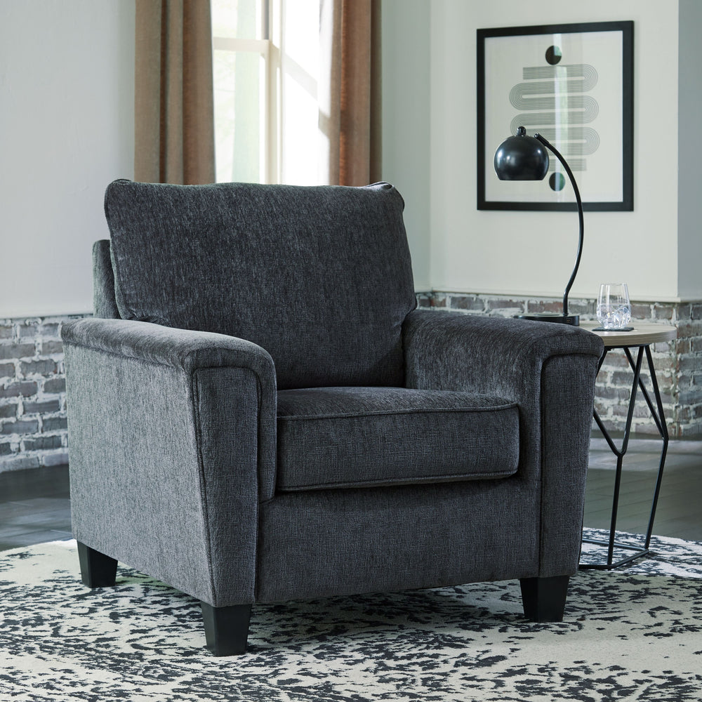 For a fresh spot in your space, turn to this designer chair and ottoman. Wind down at the end of a long day when you sink into this canyon of comfort. <h4><b>Abinger - Smoke - Chair</b></h4> <table width=-"100%-"><colgroup><col style=-"width: 30%