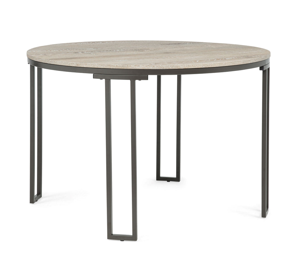 Bring style and comfort to your dining space with this chic and modern set. The round tabletop features a beautiful woodgrain finish, adding warmth and character to any room. Supported by a sturdy metal frame with a sleek, open design, it blends durabilit