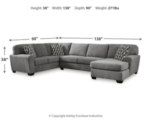 Birkdale Court - Gray - 3-Piece Sectional With Raf Corner Chaise
