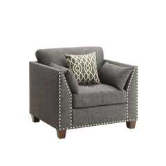 KD, w/3 Pillows Features: Buttonless Tufted (Back/Seat), Nailhead Trim (Armrest/Base) Loose Back & Seat Cushion (3+3) Backrest Style: Cushion Seat Construction: Pocket Coil, Inside Frame: Wood, Ply, Foam